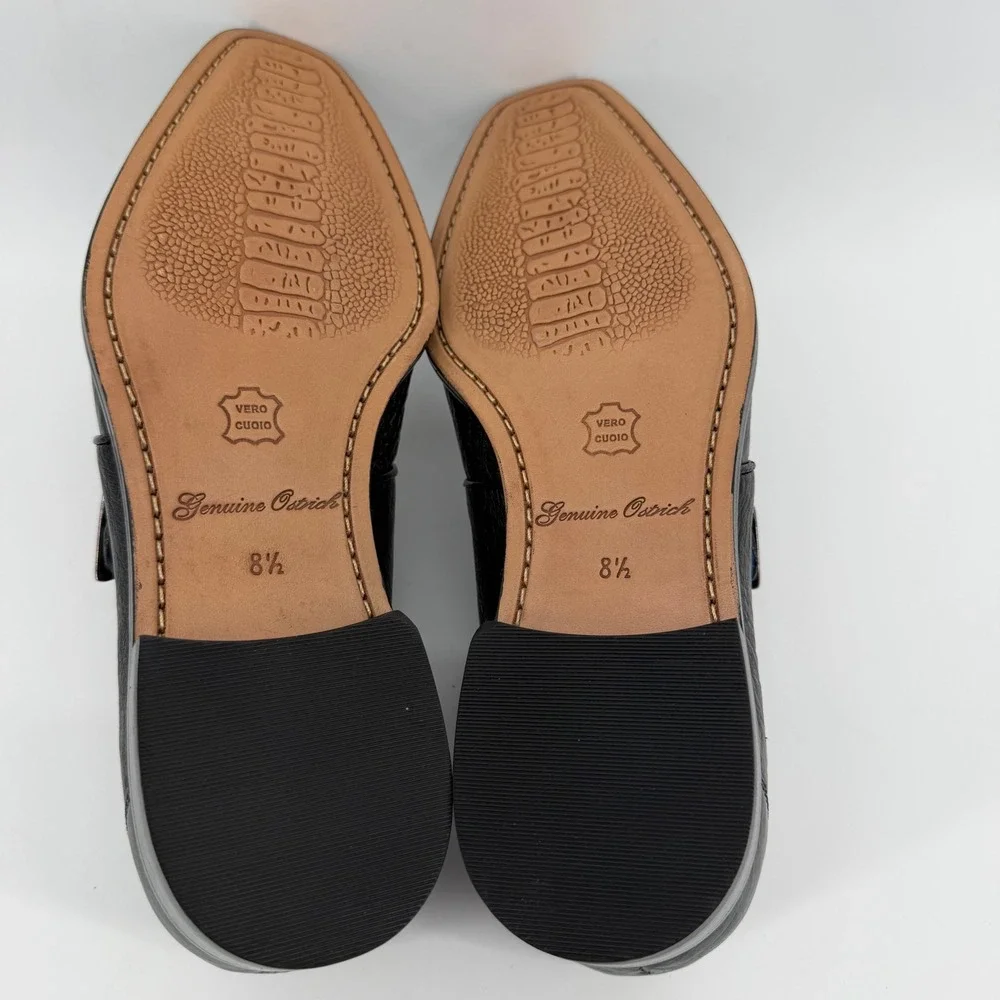 Belvedere Dress Shoes Men's 8.5 Black Genuine Ostrich Strap Square Toe Exotic